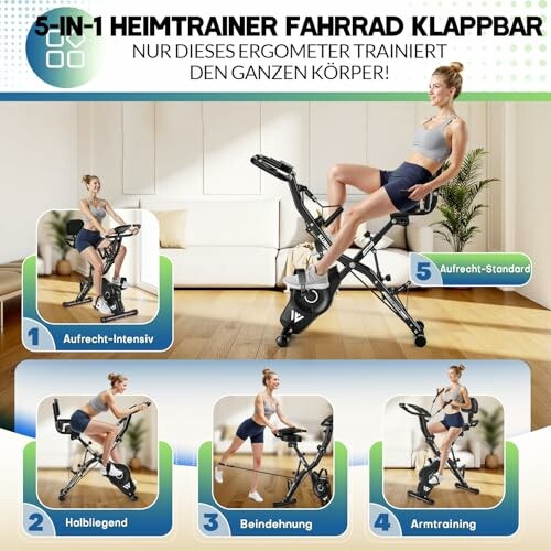 Faltbares Heimtrainer-Fahrrad mit fünf Trainingsmodi