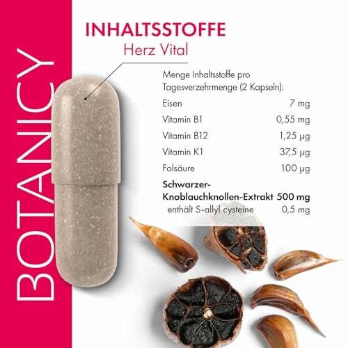 Nahrungsergänzungsmittel mit Inhaltsstoffen wie Eisen und Vitaminen.