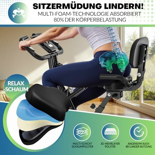Frau auf Heimtrainer mit ergonomischem Sitzkissen
