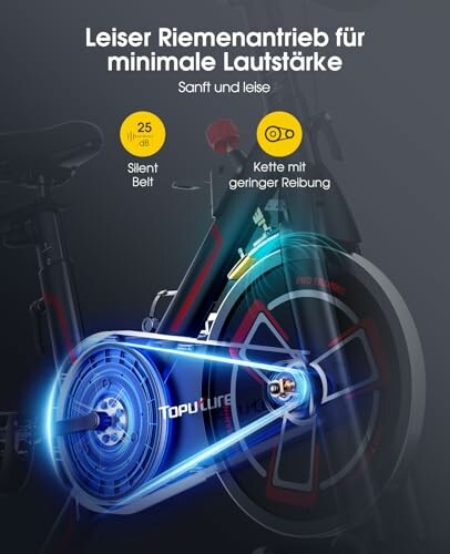 Trainingsfahrrad mit leisem Riemenantrieb und geringer Lautstärke.