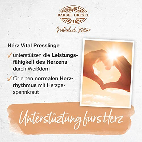 Herzform mit Sonnenlicht und Text über Herzunterstützung.