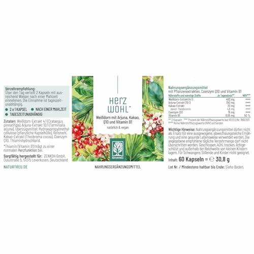 Etikett eines Nahrungsergänzungsmittels mit Pflanzenextrakten