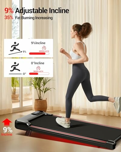 Frau läuft auf einem Laufband mit einstellbarer Steigung.