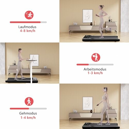 Person auf Laufband in verschiedenen Modi