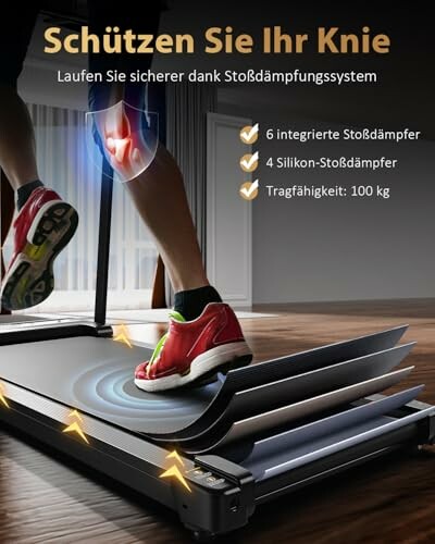 Laufband mit Stoßdämpfungssystem, um Knie zu schützen.